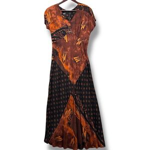 Vintage‎ Womens Maxi Dress Brown Orange Size 8 Boho Festival Earthy Indie Retro